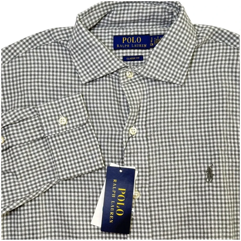 NEW Polo Ralph Lauren Button Down Mens Small Grey Gingham Classic Fit Shirt $125
